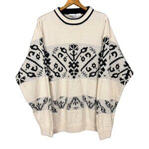 Vintage Nordic Grandpa Sweater Apres Ski Cream Knit 90s Scandinavian Wool Blend